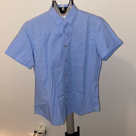 Banana Republic Blue Geometric Print Short Sleeve Button Up Medium (M) Mens - Picture 1 of 6